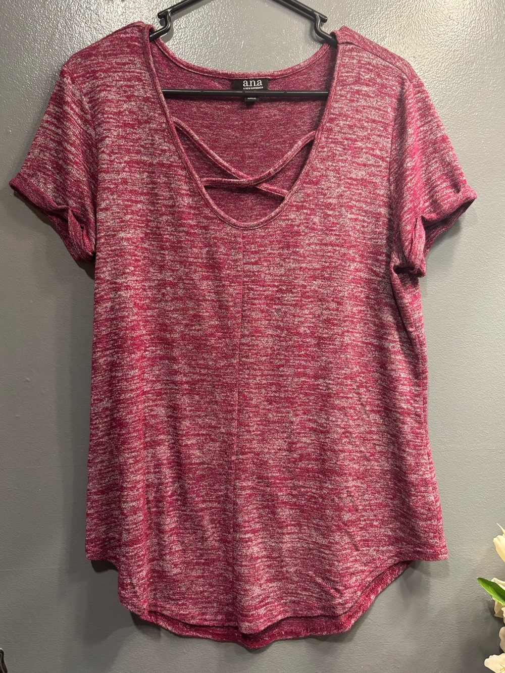 a.n.a Heathered Pink Short Sleeve Crisscross Neck Summer Lightweight Streetwear